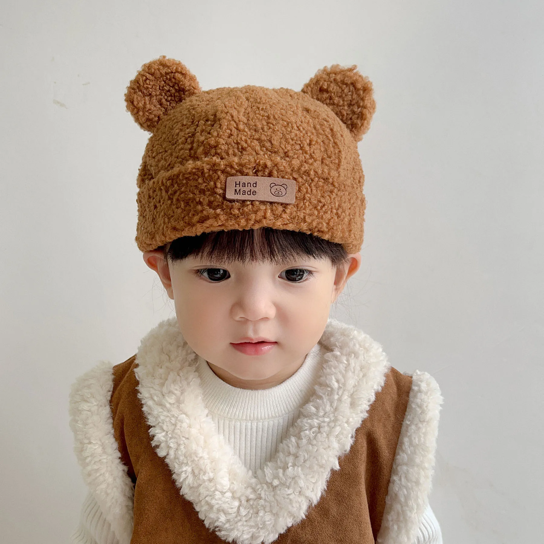 Cartoon Ear Winter Warm Baby Brimless Hat Cute Lamb Fleece Infant Boy Girl Beanie Solid Color Toddler Kids Dome Landlord Cap