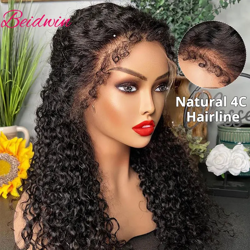 

32 inch Deep Wave 13x4 Lace Front Human Hair Wig 4C Kinky Edges Wig Remy Curly Human Hair Wigs Transparent Lace Wigs For Women