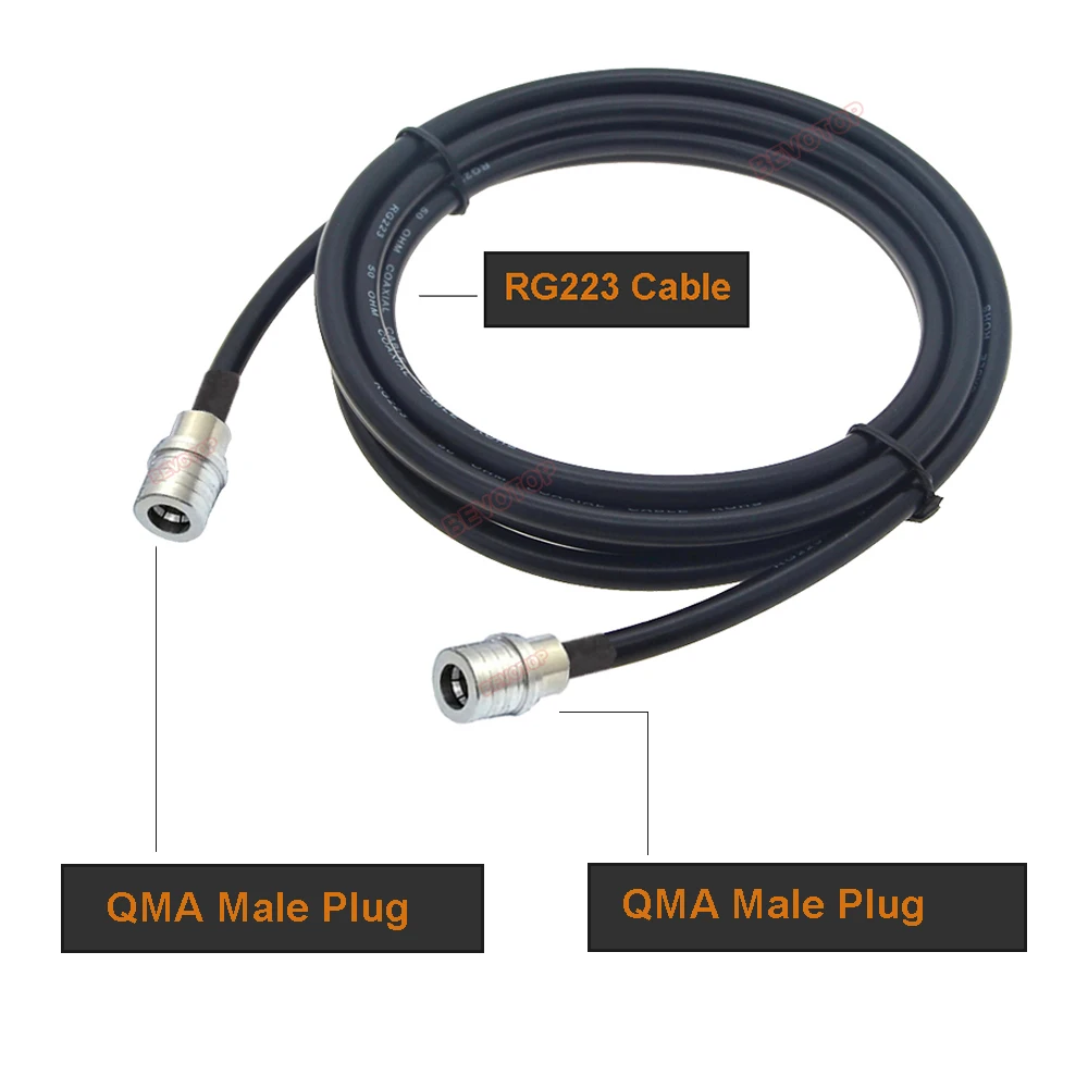 BEVOTOP New QMA to QMA RG223 Cable QMA Male Female Connector 50 Ohm Double Shielded Low Loss RG-223 Pigtail Extension Jumper