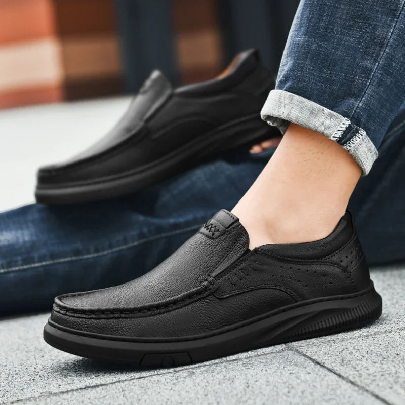 Men\'s Leather Casual Shoes Breathable Non-slip Men Loafers Comfort Lightweight Office Work Driving Sneakers Zapatillas De Hombre