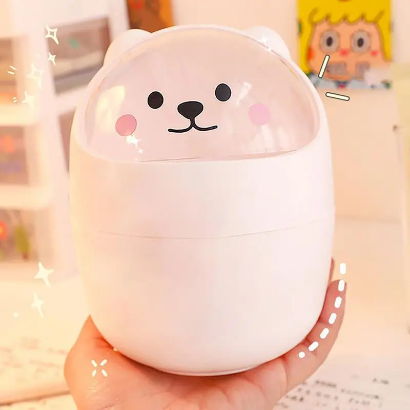 Cute Desktop Trash Can Animal Design Tiny Tabletop Wastebasket Funny With Shake Lid Decorative Desktop Trash Can With Lid