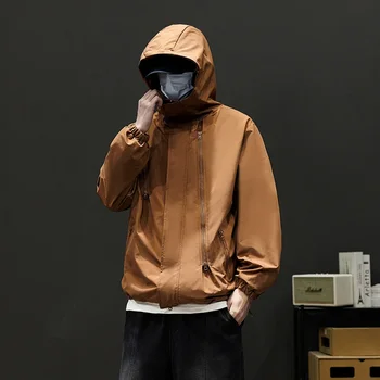 Japanese Windbreakers Men's Jacket Zipper Coat Cargo Waterproof Jackets Bomber Camping Loose Thin Softshell Hooded Hiking Jacket 4