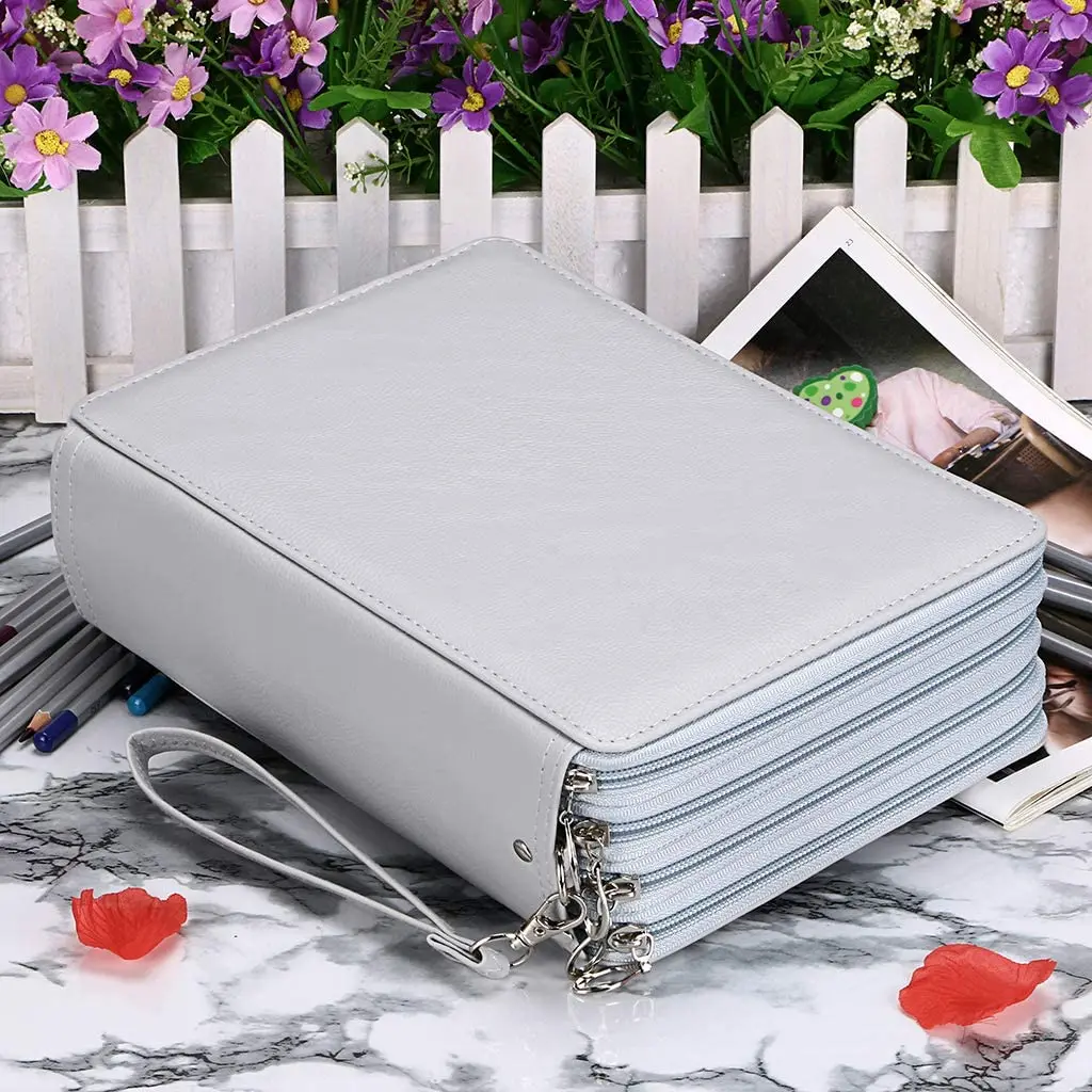 Grande Capacidade Lápis Colorido Caso com alça, Pen Holder, Handle Box, Handy Pencil Box, 168 Slots