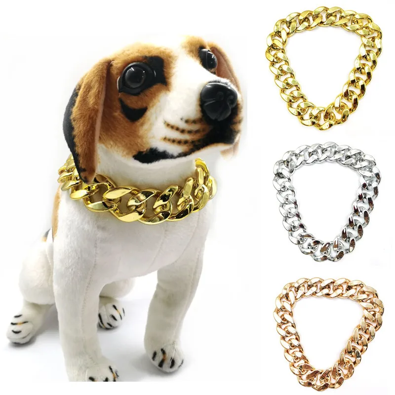 

Dog Collar Large Medium Pet Necklace Big Gold Chain Golden Hair Super Thick Plastic Decorative Jewelry for Pet Cat Accessories