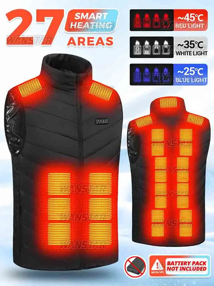 

Winter Heated Vest with 27-Zone Tech , 4 Switches and 3 Heat Settings to 50Celsius,Camping and Festive Seasons