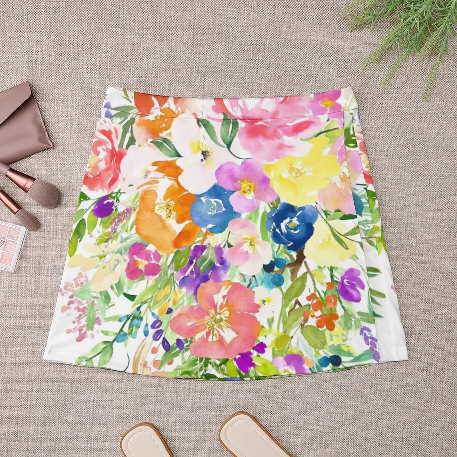 Colorful Large Watercolor Flower Bouquet Mini Skirt 90s aesthetic short skirts for women