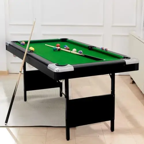 Billiards Table Set, Pool Table Portable Foldable Pool Table, Billiard Table Set Includes Balls, Cues, Chalks and Brush