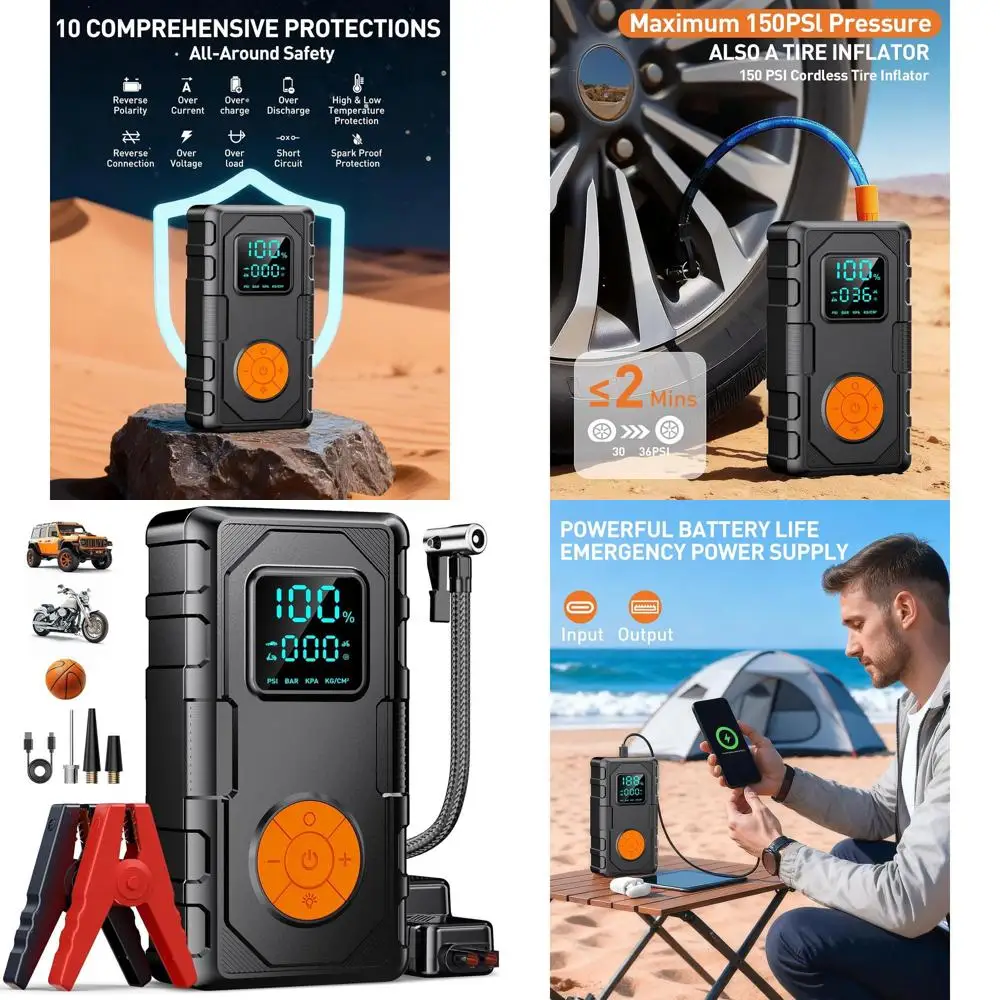 

Устройство для прыжков с воздушным компрессором, стартер для автомобильного аккумулятора (8,0 газ/7,0 л, дизель), перемычка для аккумулятора, портативный стартер, 12 В