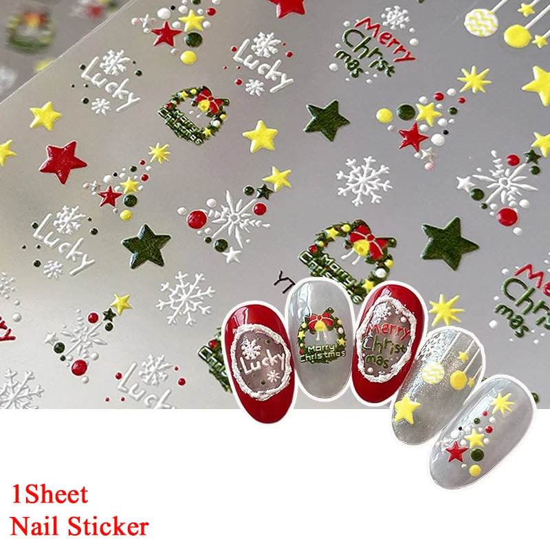 5D الشتاء عيد الميلاد ملصقات الأظافر الملونة ستار جارلاند أجراس ندفة الثلج مسمار الفن صائق مانيكير الزينة #1