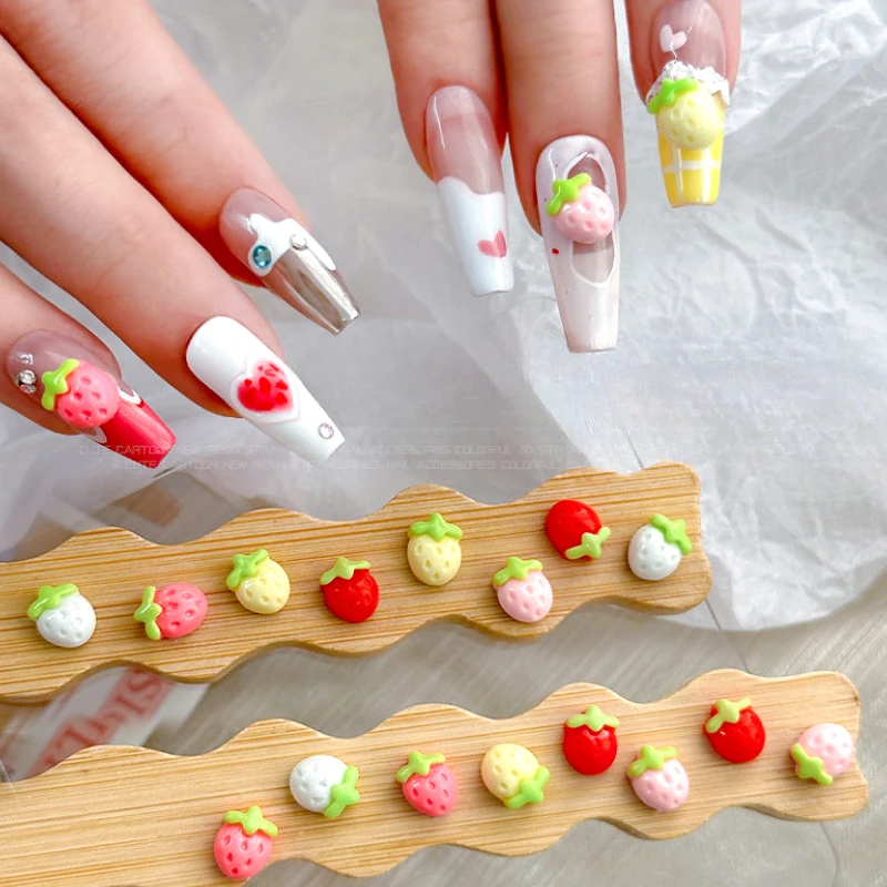 

Sweet Colorful Strawberry Resin Cute Cartoon Mushroom Nail Art Jewelry Decorations Supplies Manicure Tools Accessories Wholesale