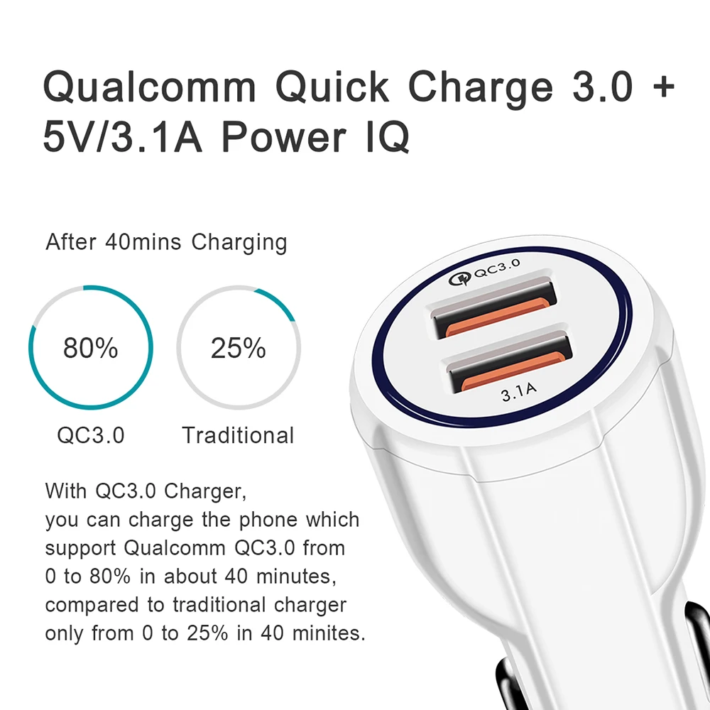 2022 18W 3.1A Car Charger Dual USB Fast Charging QC Phone Charger Adapter For iPhone 11 Pro Max 6 7 8 Plus Xiaomi Redmi Huawei