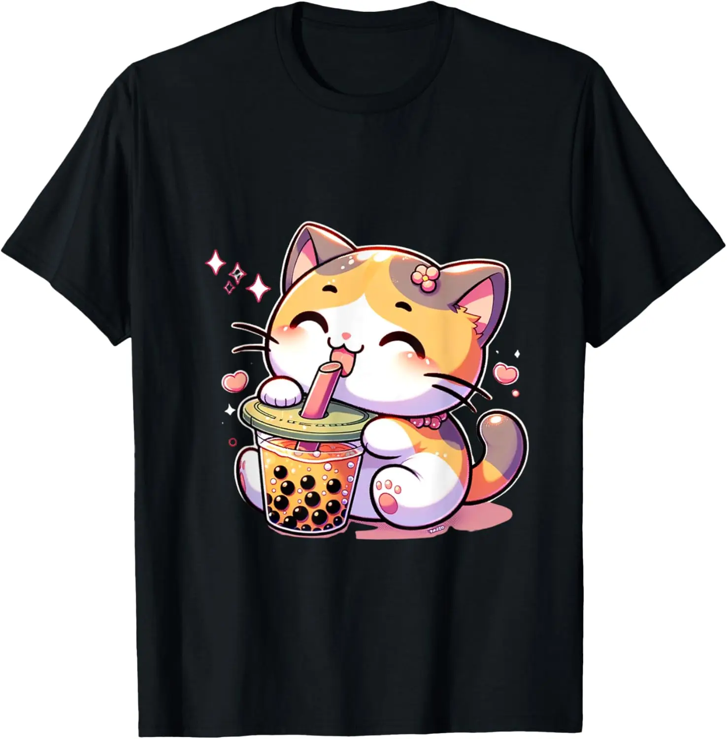 แมว Boba ชาฟองชาอะนิเมะ Kawaii Neko เด็กวัยรุ่นเด็กเสื้อยืด