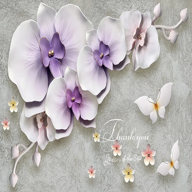 Customized Mural Wallpaper 3D Relief Phalaenopsis Flower Bedroom wall fabric Living room TV background wall restaurant butterfly