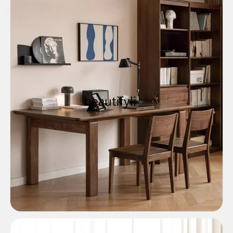 

Solid Wood Dining Table Black Walnut Restaurant Home Dining Table Simple Modern Solid Wood Office Desk