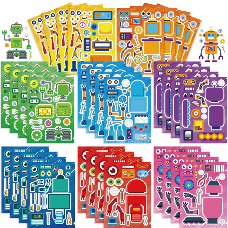 Creative Make Your Own Robot Stickers Children DIY Toys Make A Face Sticker Puzzle Jigsaw Robot Party Decorations Kid Boys Gifts