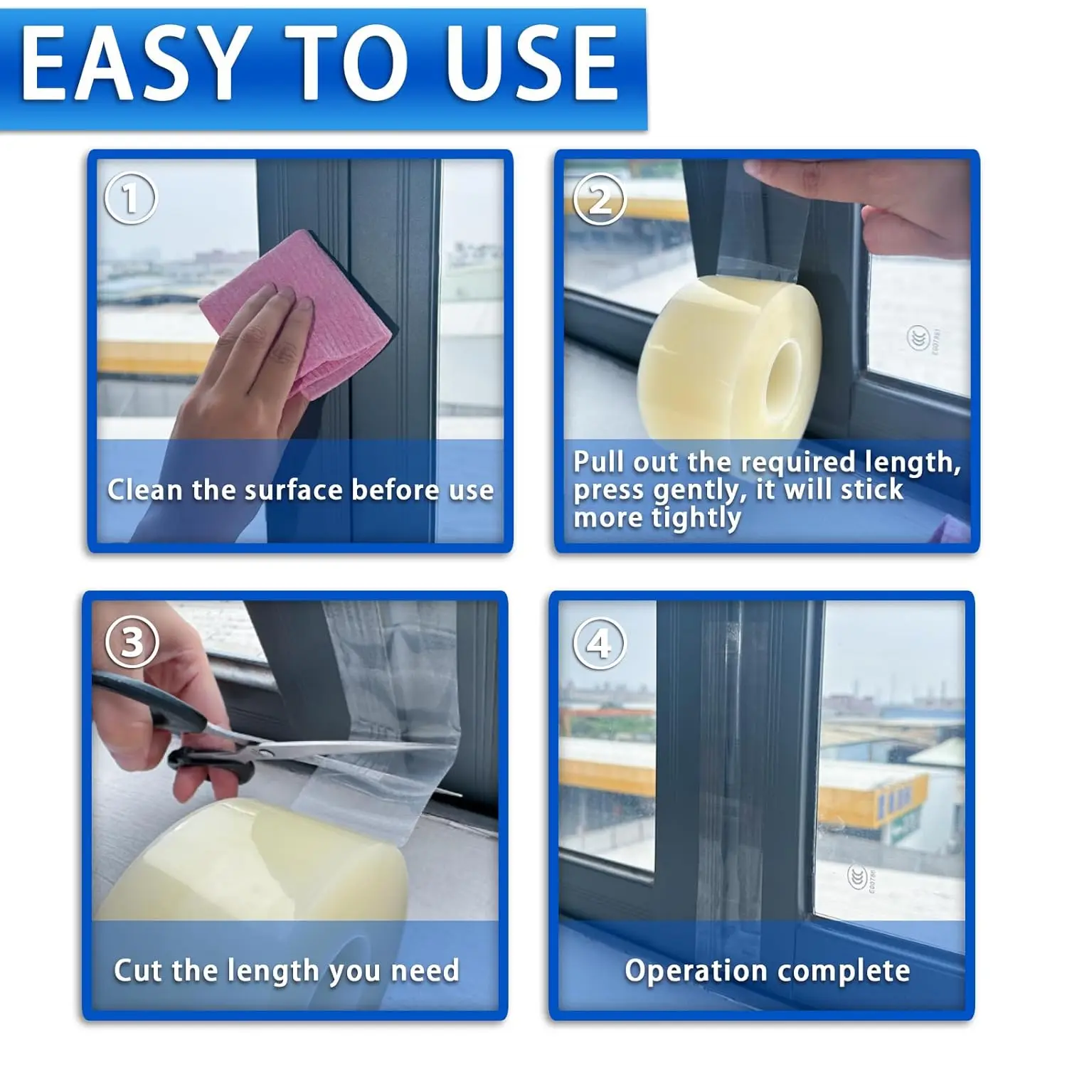 شريط عزل الطقس للنافذة الشفافة لفصل الشتاء، شريط عزل عازل للنوافذ والأبواب مقاوم للماء ومقاوم للطقس