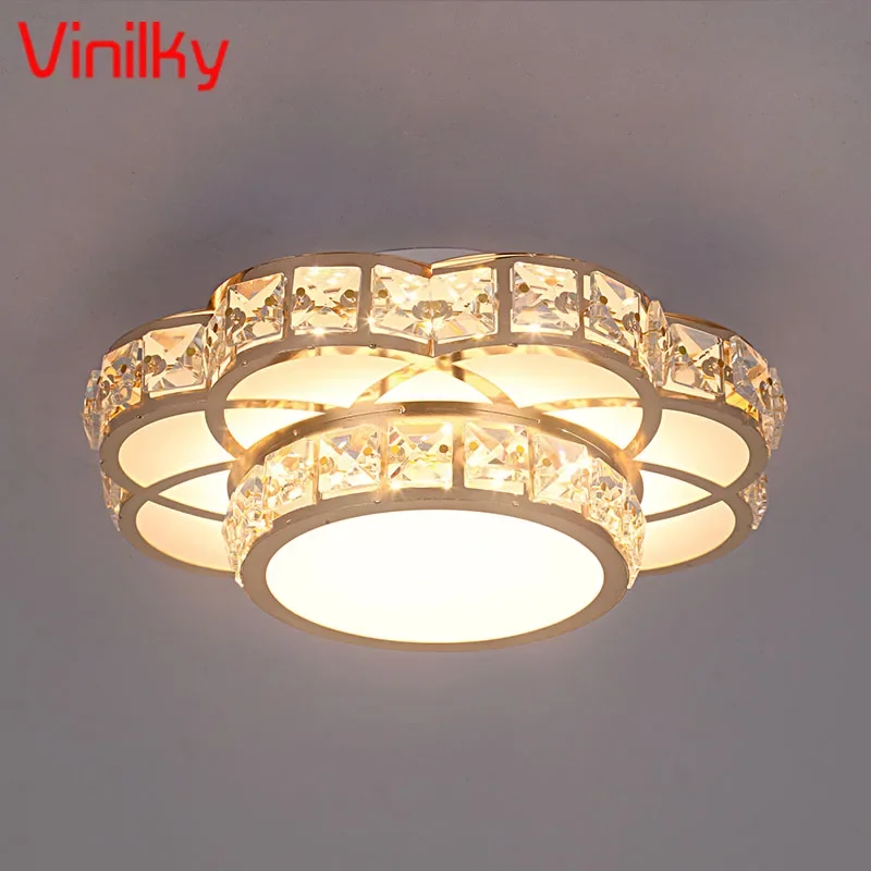 Modern Led Crystal Ceiling Lamp Flower Gold Kitchen Ceiling Chandelier Lights Aisle Corridor Stairs Plafonnier Lustre Luminaires