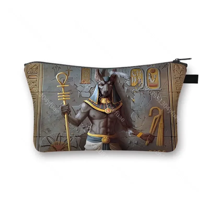 Egyptian Classical Art Print Cosmetic Bag Pharaoh Anubis Portable Makeup Bags Girls Clutch Cosmetic CaseToiletry Bags Gift