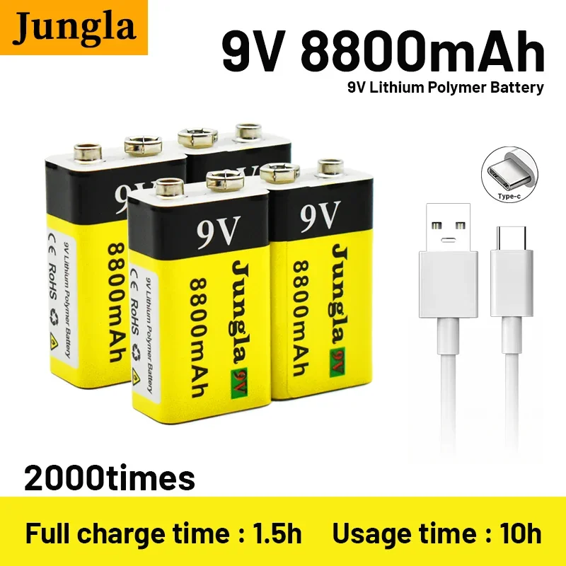 9V 8800mAh Li-ion Rechargeable Battery Micro USB Batteries 9 V Lithium for Multimeter Microphone Toy Remote Control KTV Use