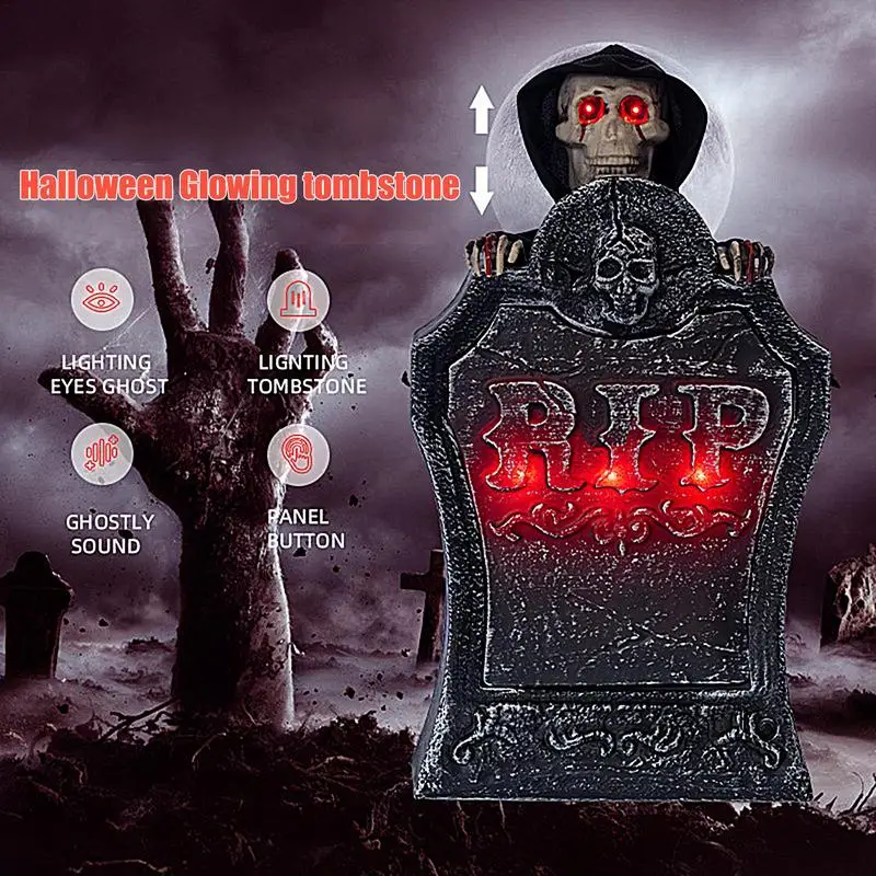 2023 Halloween Tombstones Decorations Spooky Lifting Glowing Skull With LED Lighting Horror Sound For Haunted House Porch Party