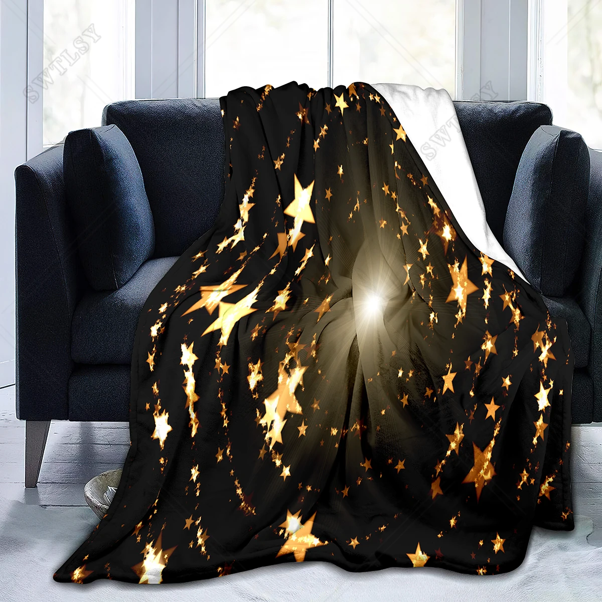 Star Flannel Throw Blanket Night Sky Galaxy Pattern Blanket King Queen Full Size Lightweight Warm Super Soft for Couch Sofa Bed