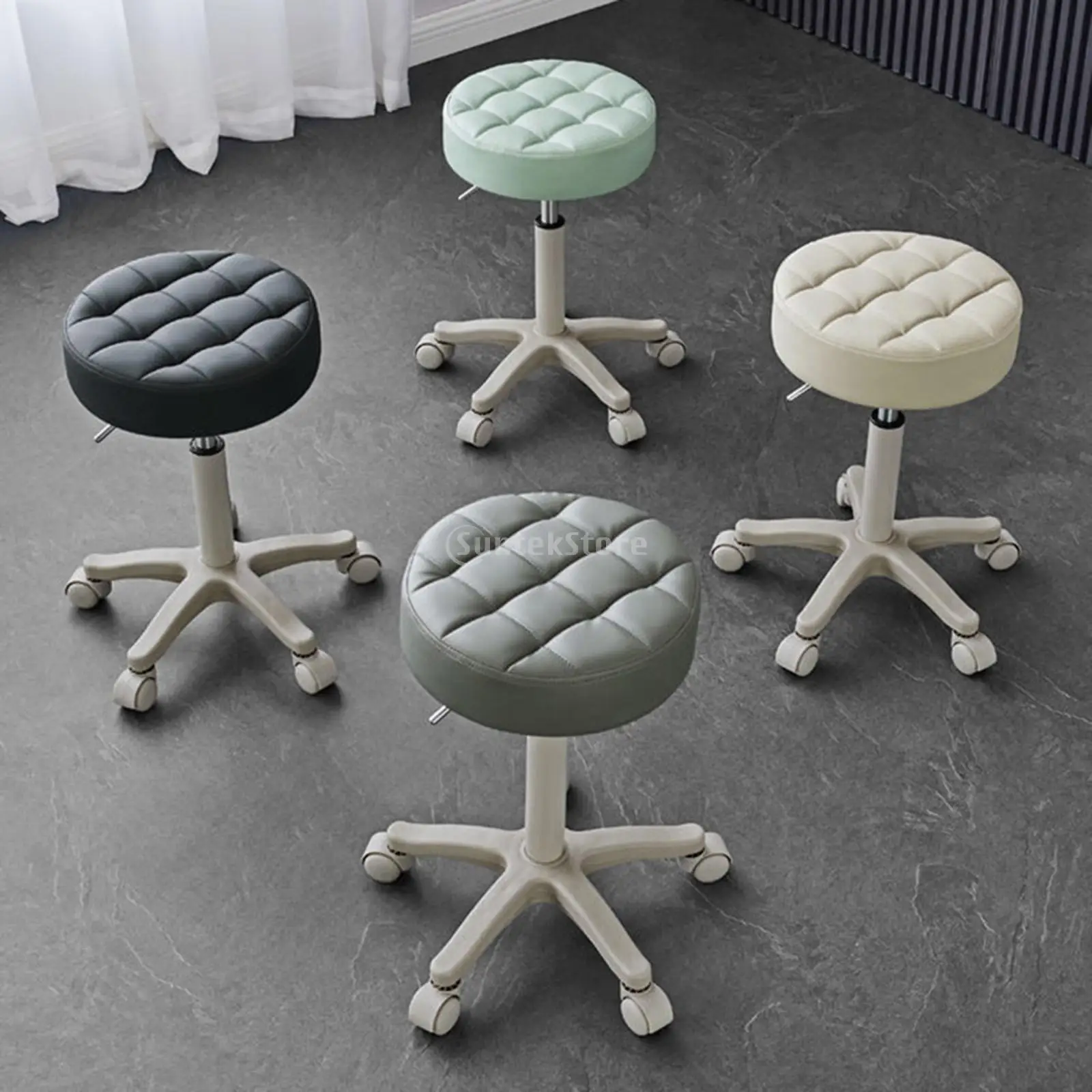 Drafting Bar Stool with Wheels 4.5cm Cushion Thickness 360 Swivel Salon Stool for Barbershop, Pubs, Coffee Shops, Vanity Stool