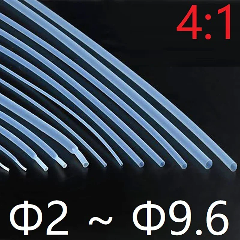 1/2/5m PTFE Heat Shrink Tube Diameter 2mm 4mm 6mm 8mm 9.6mm  High Temperature 260Deg. C/600V 4:1 Shrinkage Ratio Translucent