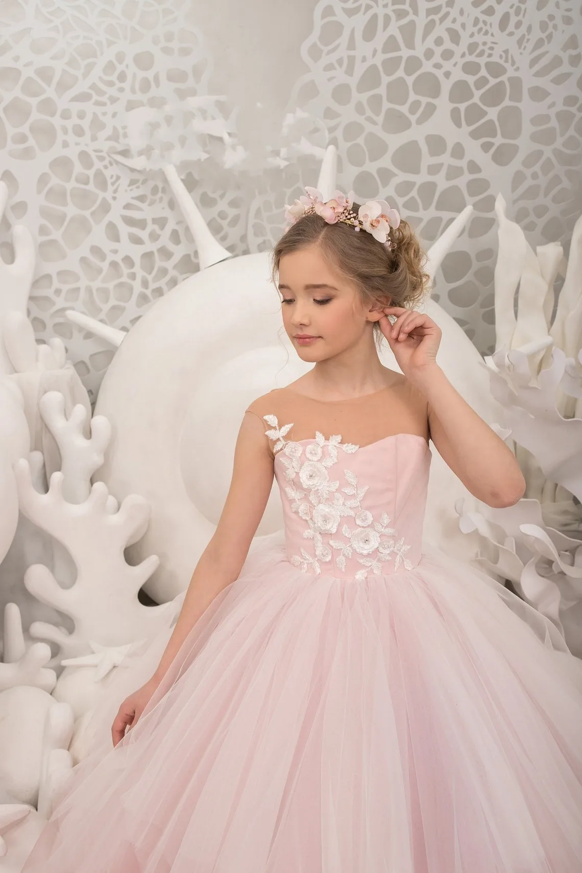 

Pink Princess Dress Puffy Flower Girl Dresses A-Line Comunion Dresses for Wedding Robe Ceremonie Fille