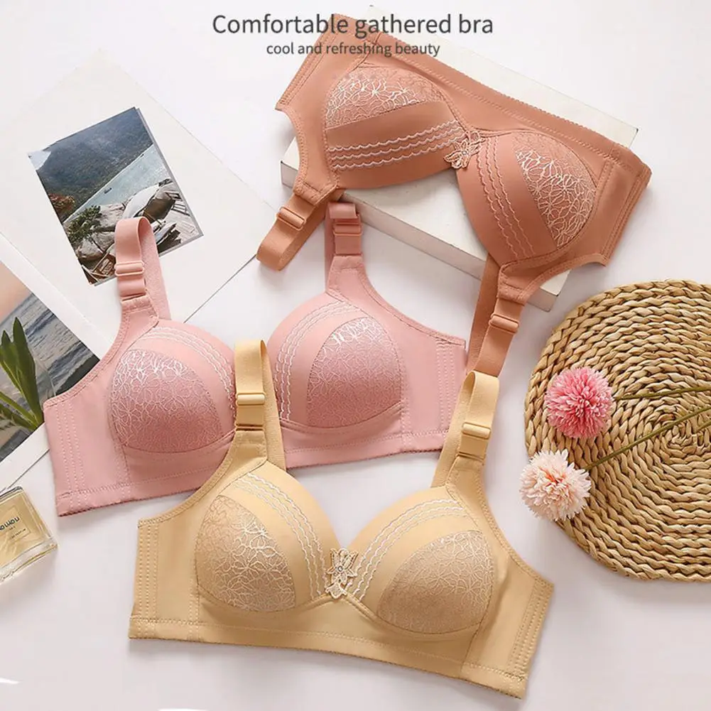 Women Bralette No Underwire Padded Wide Straps Breathable Soft Sexy Push Up Full Coverage Middle-aged Mom Ladies Wireless Bra