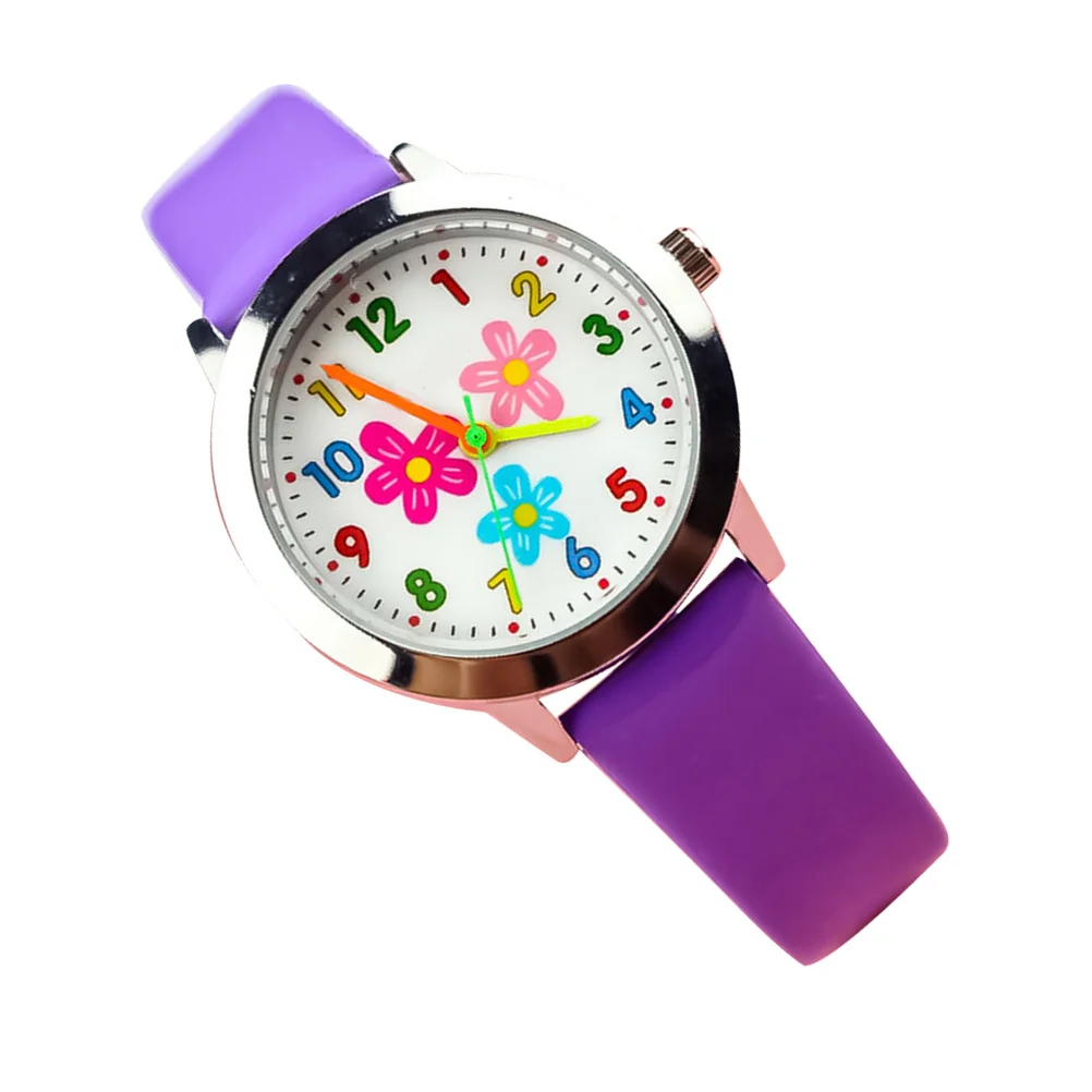 ساعة أطفال بنمط الزهور أرجوانية كوارتز إبداعية للأطفال هدية عيد ميلاد رائعة للطلاب يشاهدون الرسوم المتحركة #2