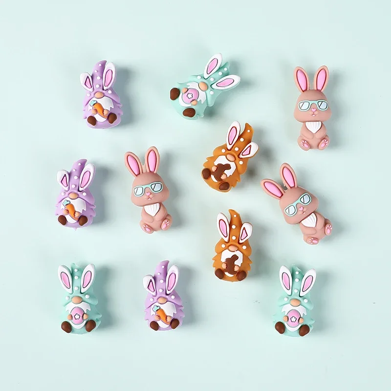 20Pcs 3D New Focal Silicone Beads Easter Bunny Rabbit BPA Free for Jewelry Making DIY Pen KeyChain Bracelet Necklace Accessories