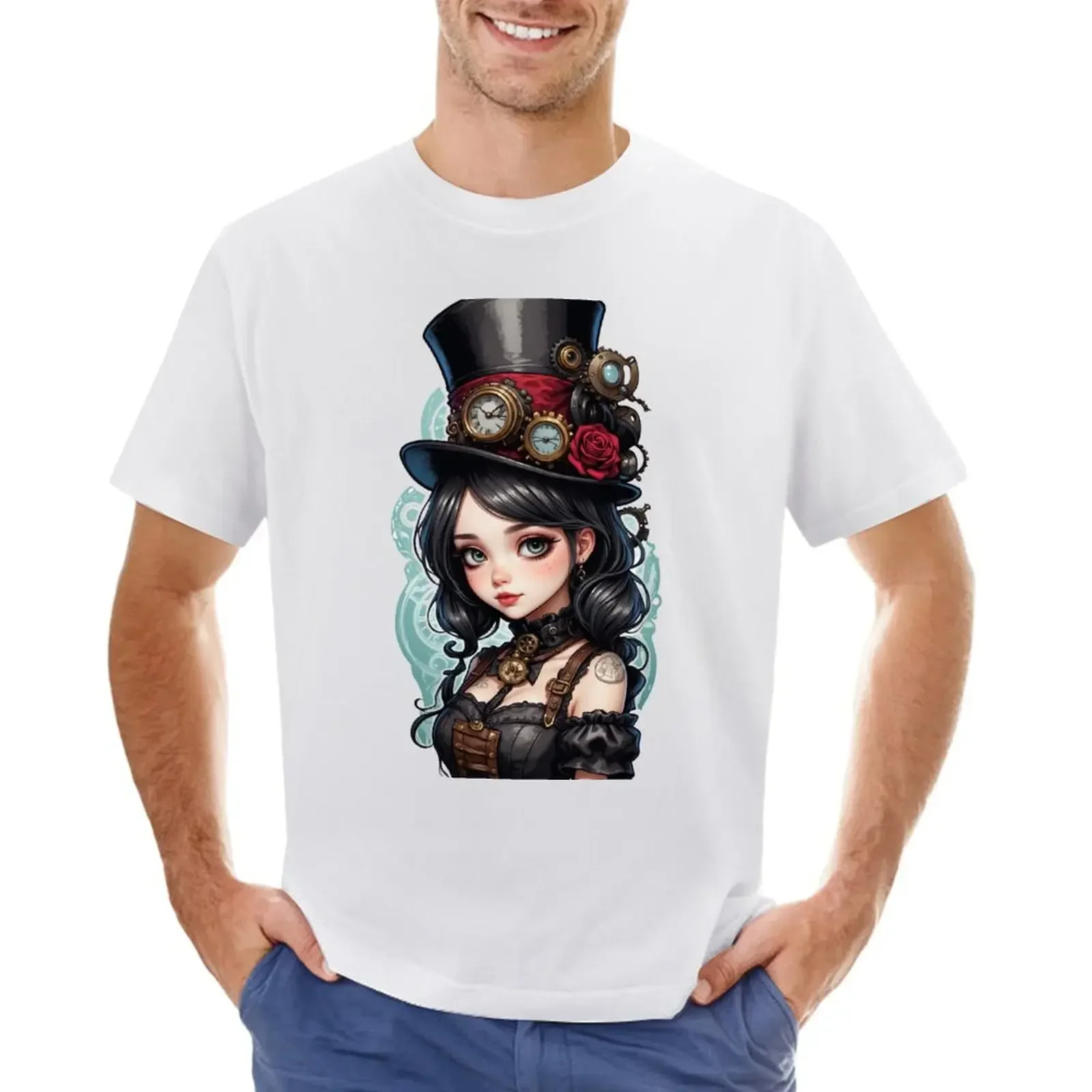 Steampunk Girl T-shirt anime quick drying Blouse men t shirts