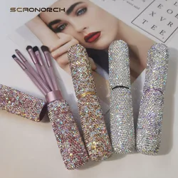 Portable Make Up Brushes with Diamond Case Bling Makeup Brush Holder Lip Brush Nose Shadow Smudge Brush Makeup Tools Set