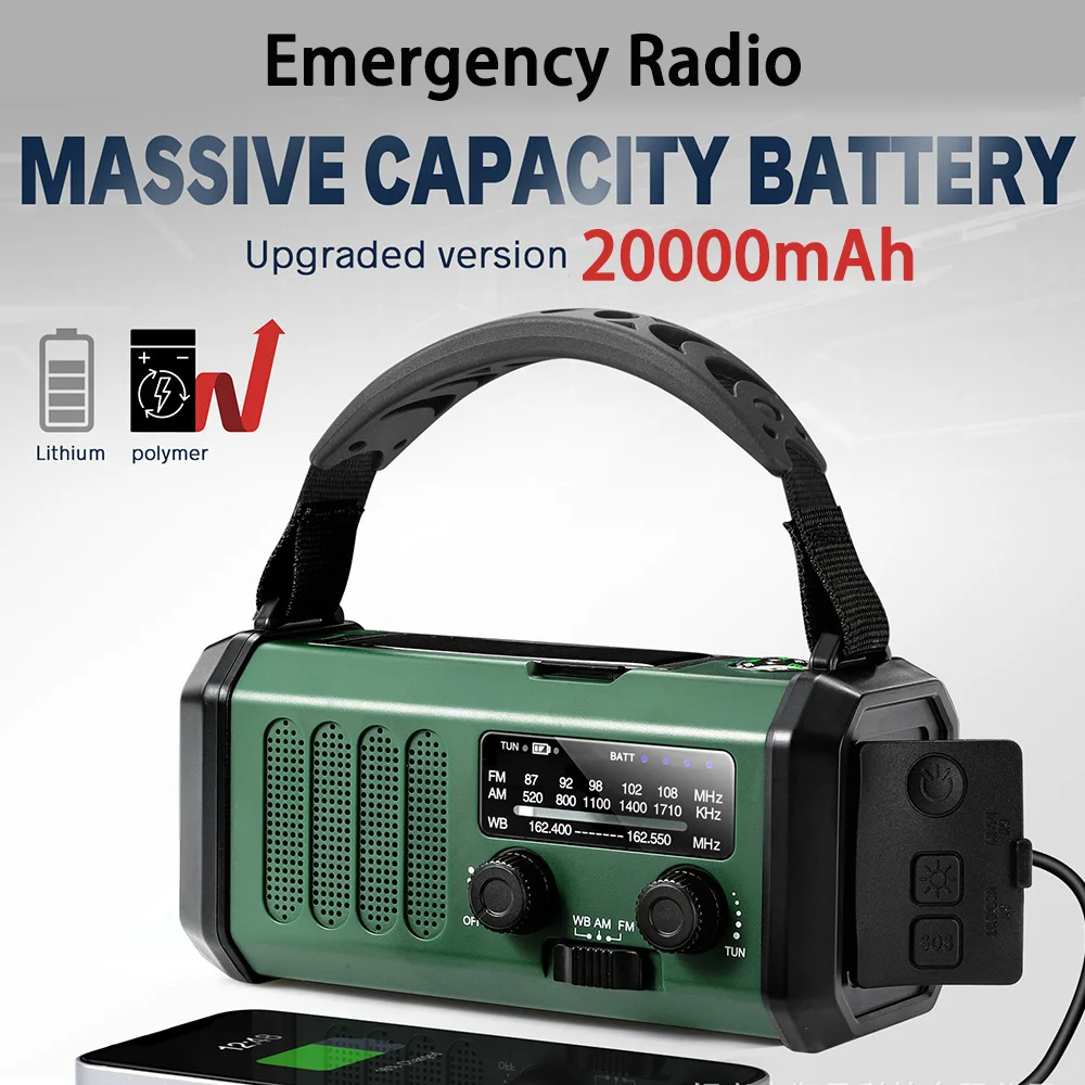Neue 20000 mAh Tragbare Radio Radio de notfall Solar Handkurbel Generator Radio AM/FM/NOAA LED Taschenlampe SOS Alarm Power Bank