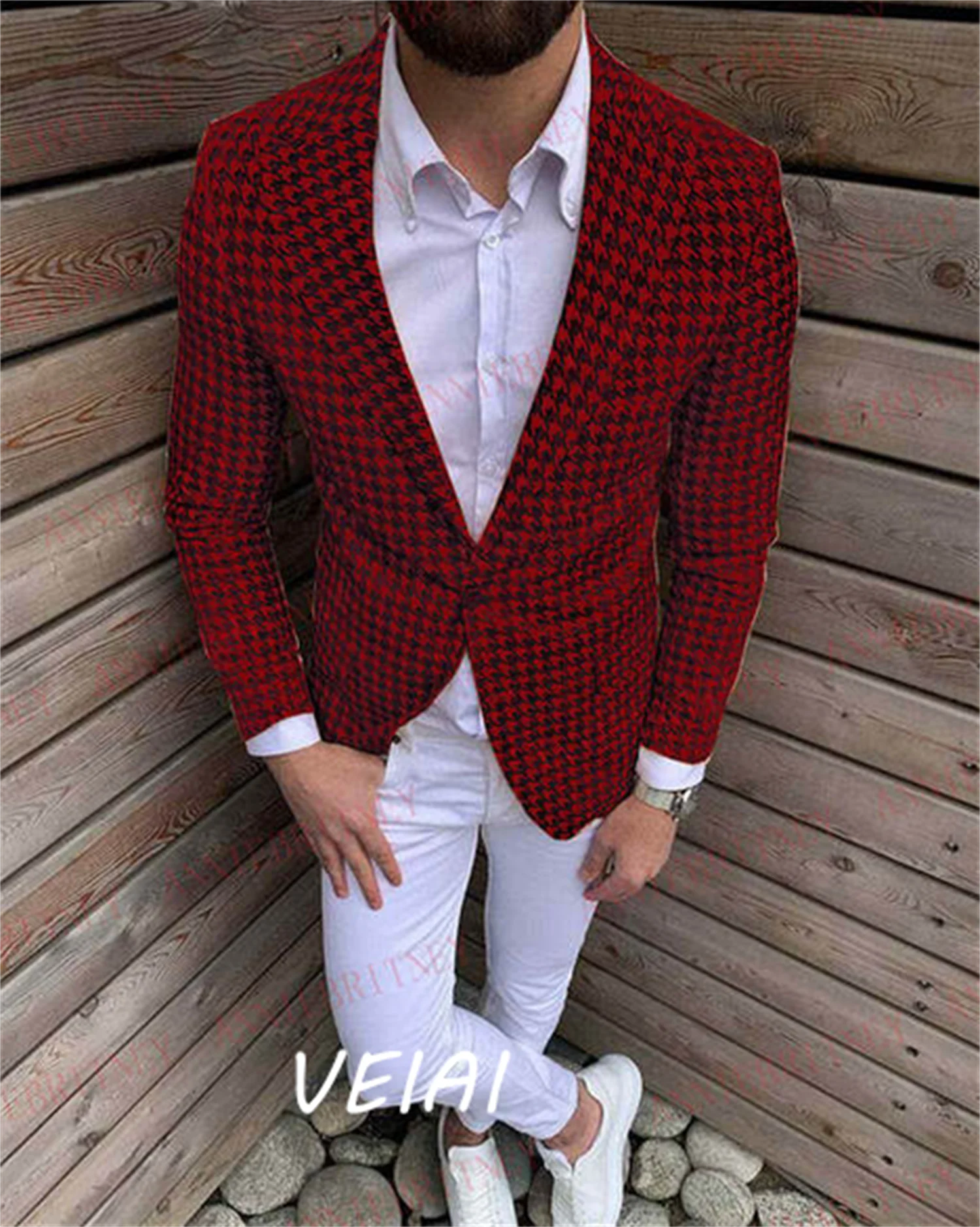 

CustomizedDesigners Fashion Houndstooth Suit Men 2Pcs Tailored Slim fit Groom Wedding Suits Tuxedo Blazer for Men Green Jacket W