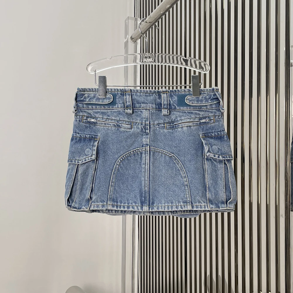 

Women's Cotton Blend Y2K Skirt with Pockets Vintage Washed Commuter Peplum Straight Denim Skirt Early Autumn 2025 New