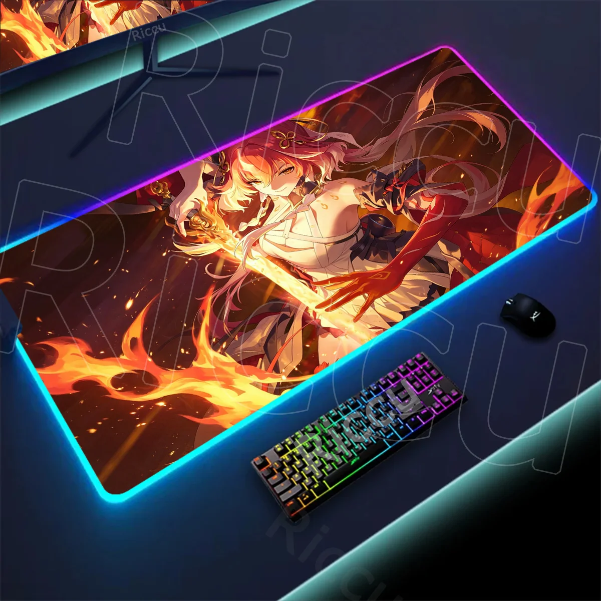 

Gamer LED Keyboard Mat RGB Glowing Wuthering Waves Changli Mouse Pad Table Backlit Aesthetic Decoration Desk Top PC Accessories
