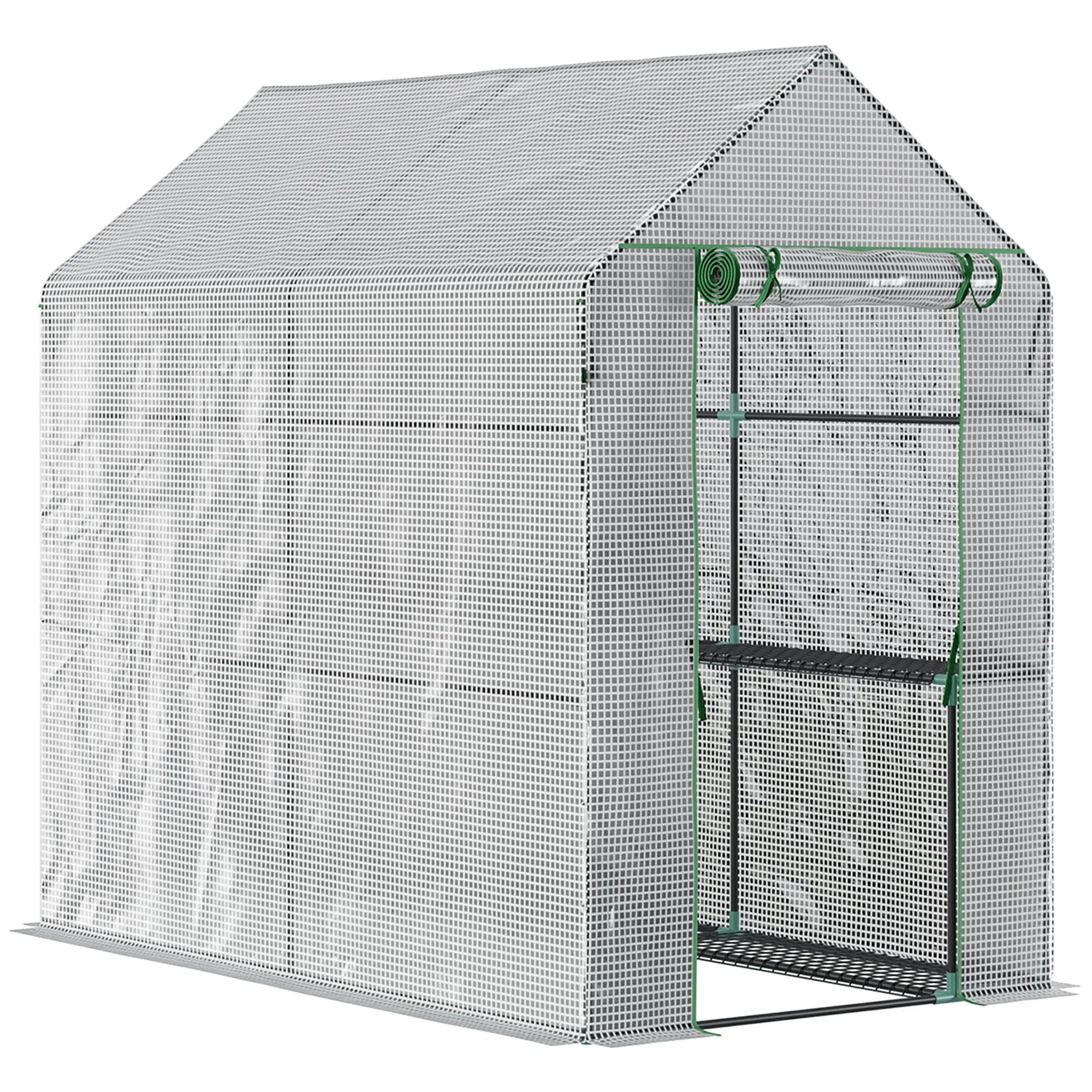 

For Outsunny Walk-in Small Greenhouse 47x73x75 Portable Plant Flower Growing House with Roll-up Door 4 Shelves White