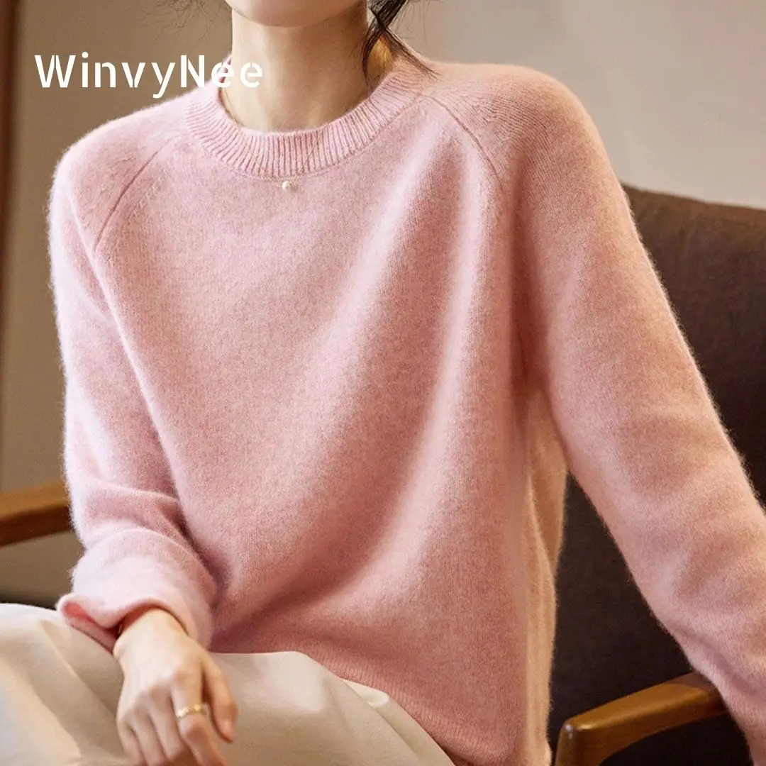 

WinvyNee женские шерстяные однотонные свободные повседневные пуловеры с длинными рукавами и круглым вырезом, топы, теплый трикотаж, осенне-зимняя женская одежда A1573028