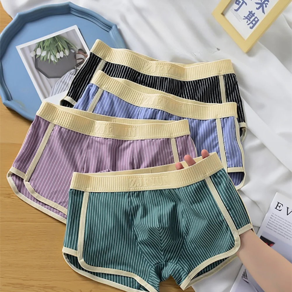 

5pcs/lot,Men's underwear pure cotton breathable striped boxers trendy fashion mid-waist boxers antibacterial shorts.
