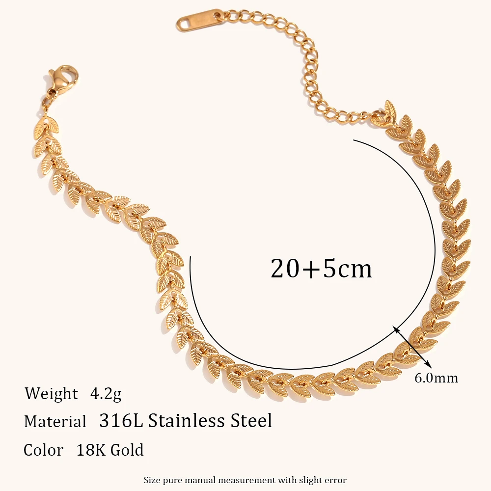 Women's Elegant Leaves Chain Necklace & Fishtail Chain Bracelet Anklet Set, Gold Plated