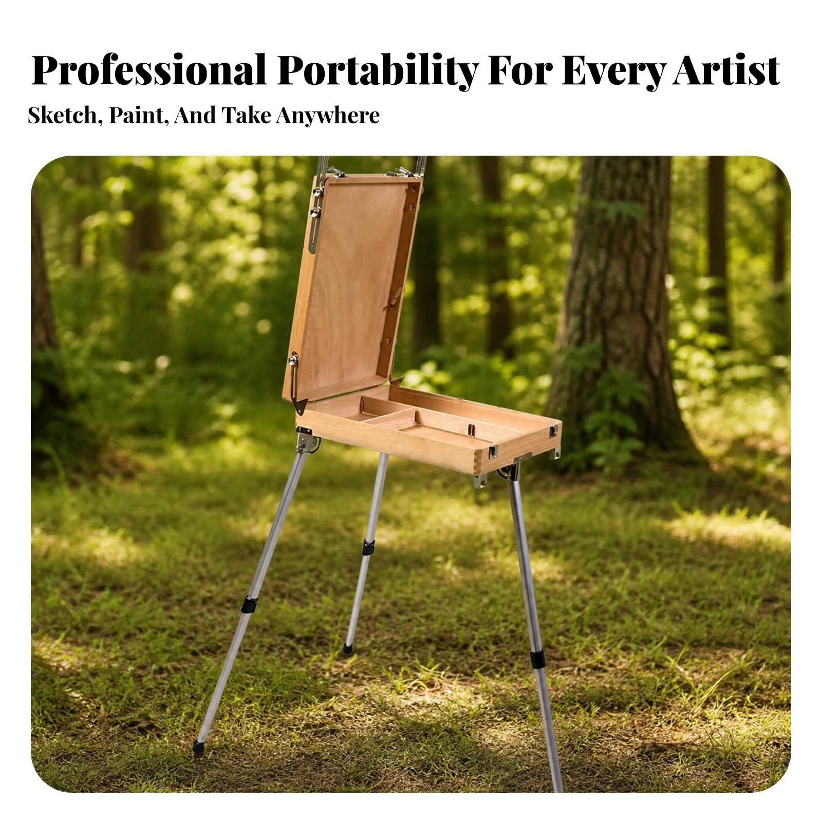Artist Box with Folding Legs Compact Wooden Sketchbox Easel Box Easel Professional Versatile for Painters, Plein Air, Studio