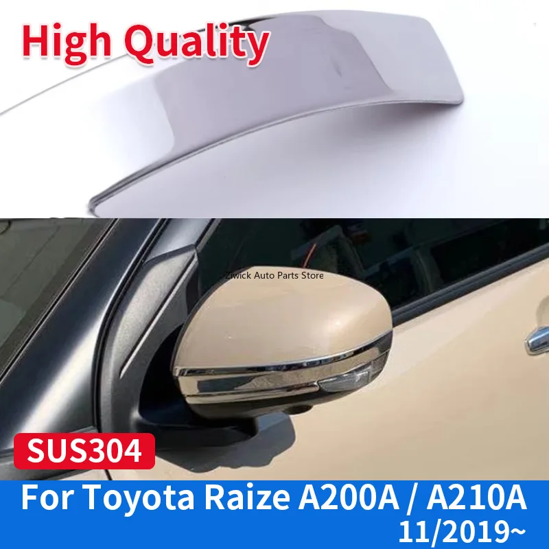Car Rearview Mirror Chrome Garnish Cover for Toyota Raize A200A / A210A 2019 High Quality Stainless Steel External Accessories