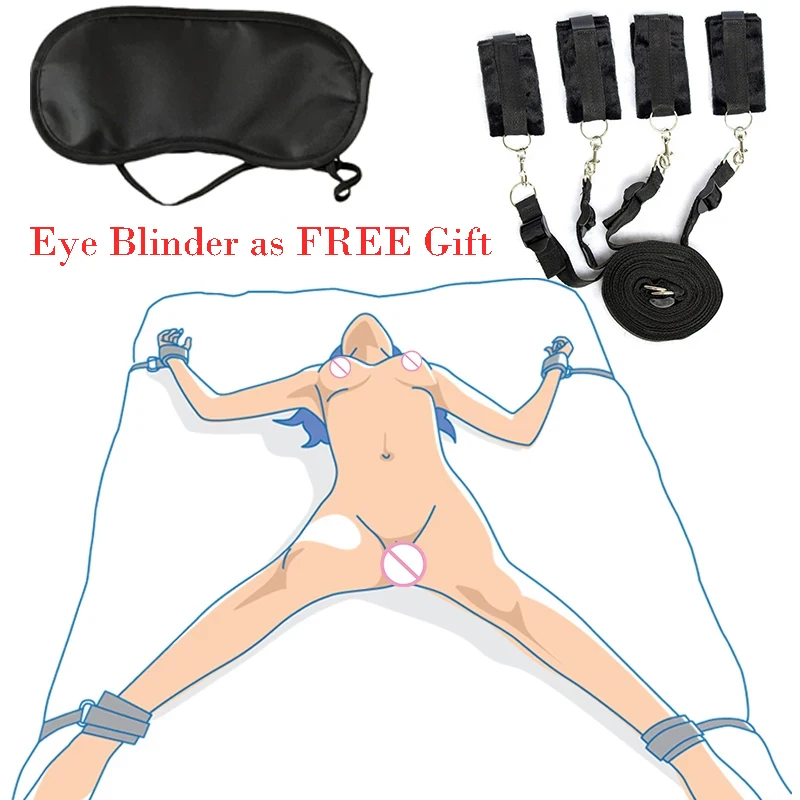 Female BDSM Bed Restraint Sex Handcuff Toy Eyeblinder Leg Cuff SM Slave Role Play Sex Toy Ankle Hand Cuffs Adult Eye Patch Kits