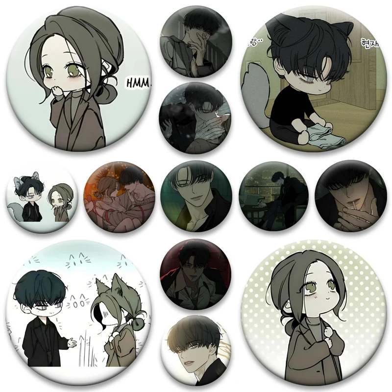 Korean Comics Tears on A Withered Flower Brooches Exquisite Handmade Anime Pins Round Cartoon Badge Bag Accessories Jewelry Gift