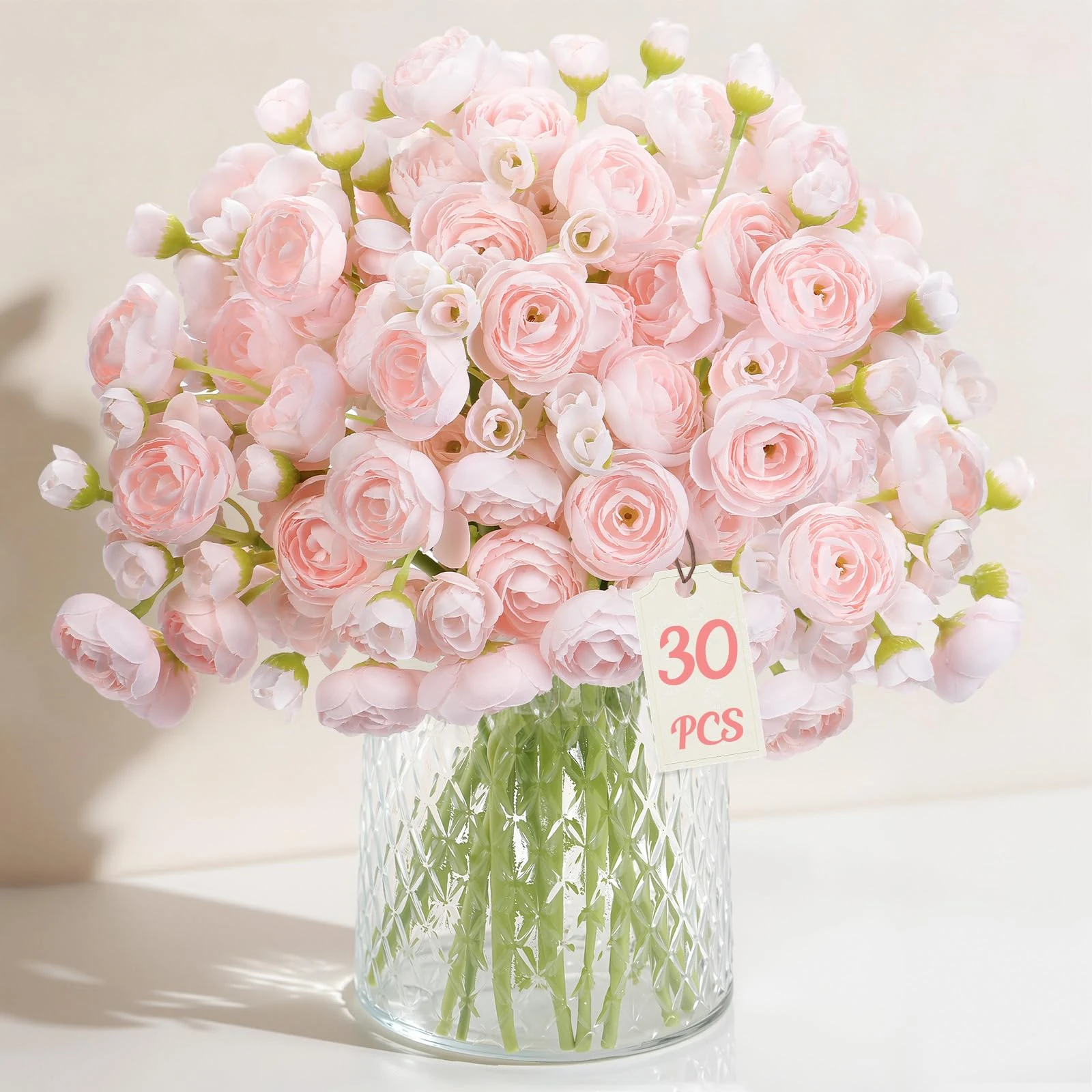 30 Piezas de Ranúnculos Artificiales, Flores de Seda Sintética, Mini Flores Decorativas para Ramos DIY, Decoración para Bodas, Duchas Nupciales y Hogar