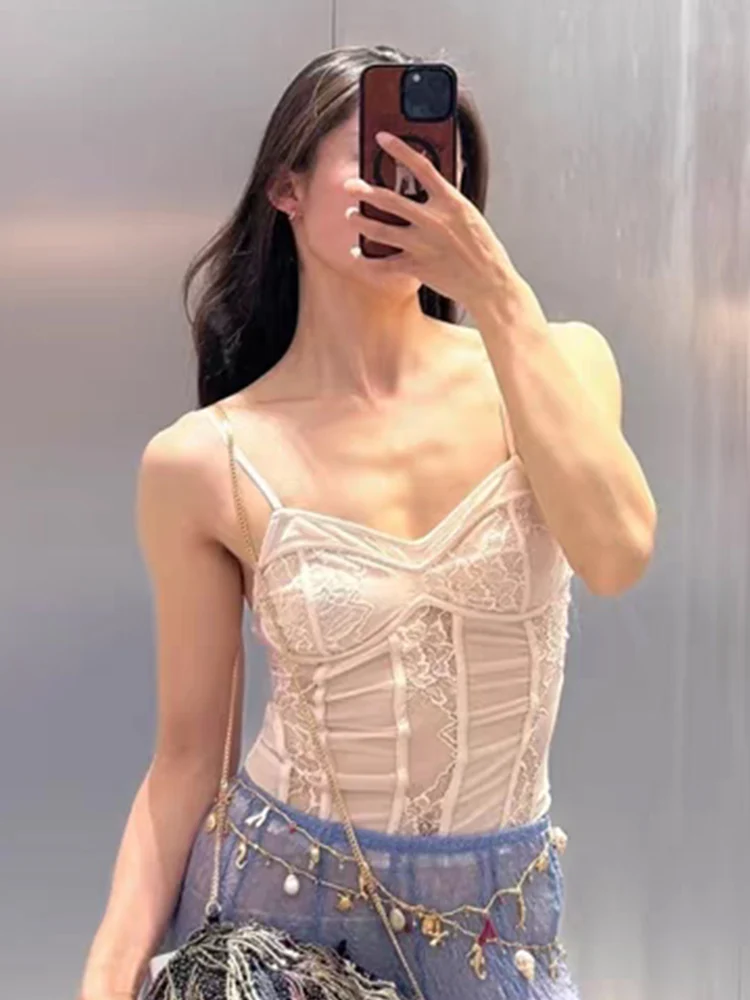 

HH 2025 Summer Women Fashion Lace Camis New Spaghetti Strap Sheath Corset Female Chic Hotsweet Woman Tops Trendy Y2k
