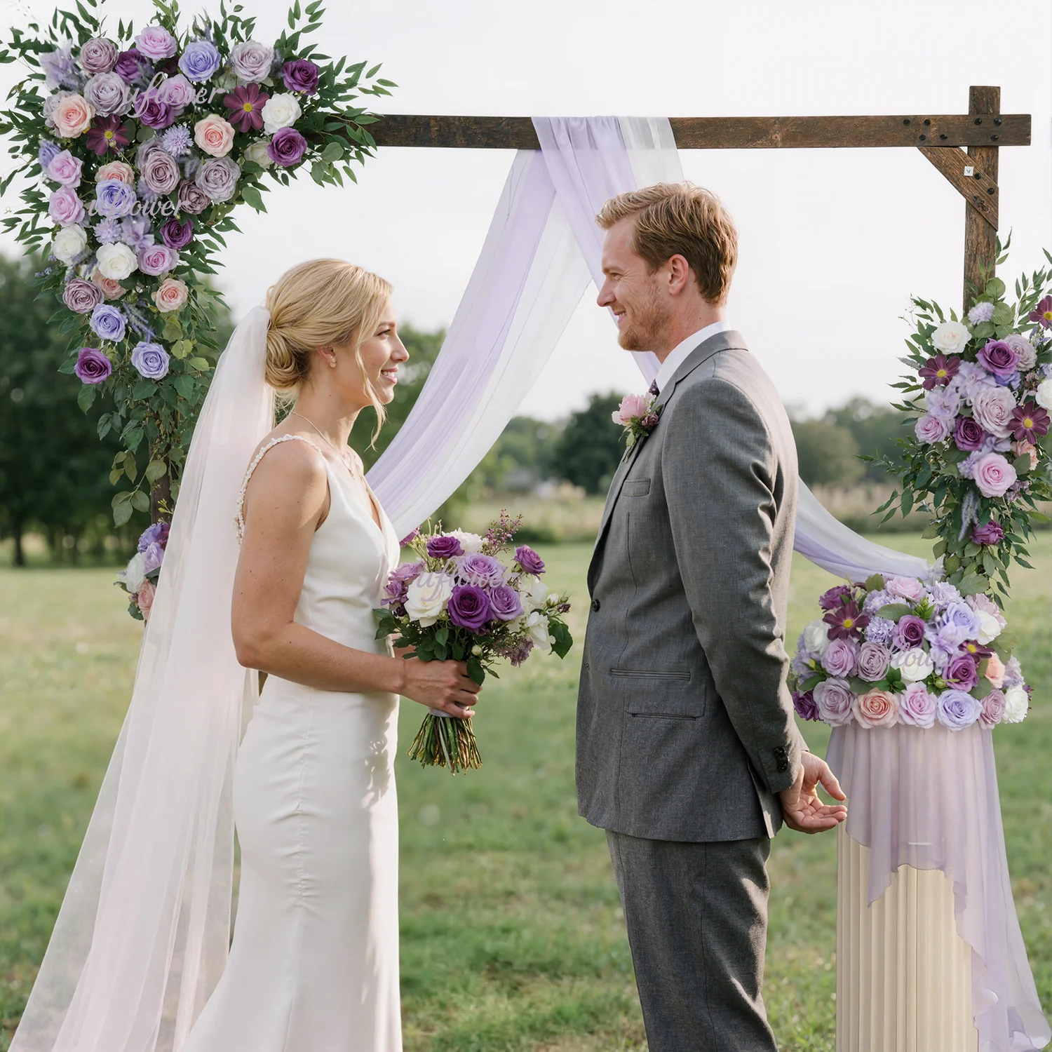 Uflower Artificial Purple Flowers Wedding Decor Welcome Background Floral Art Hanging Flower Row Props Road Leading Flower Ball