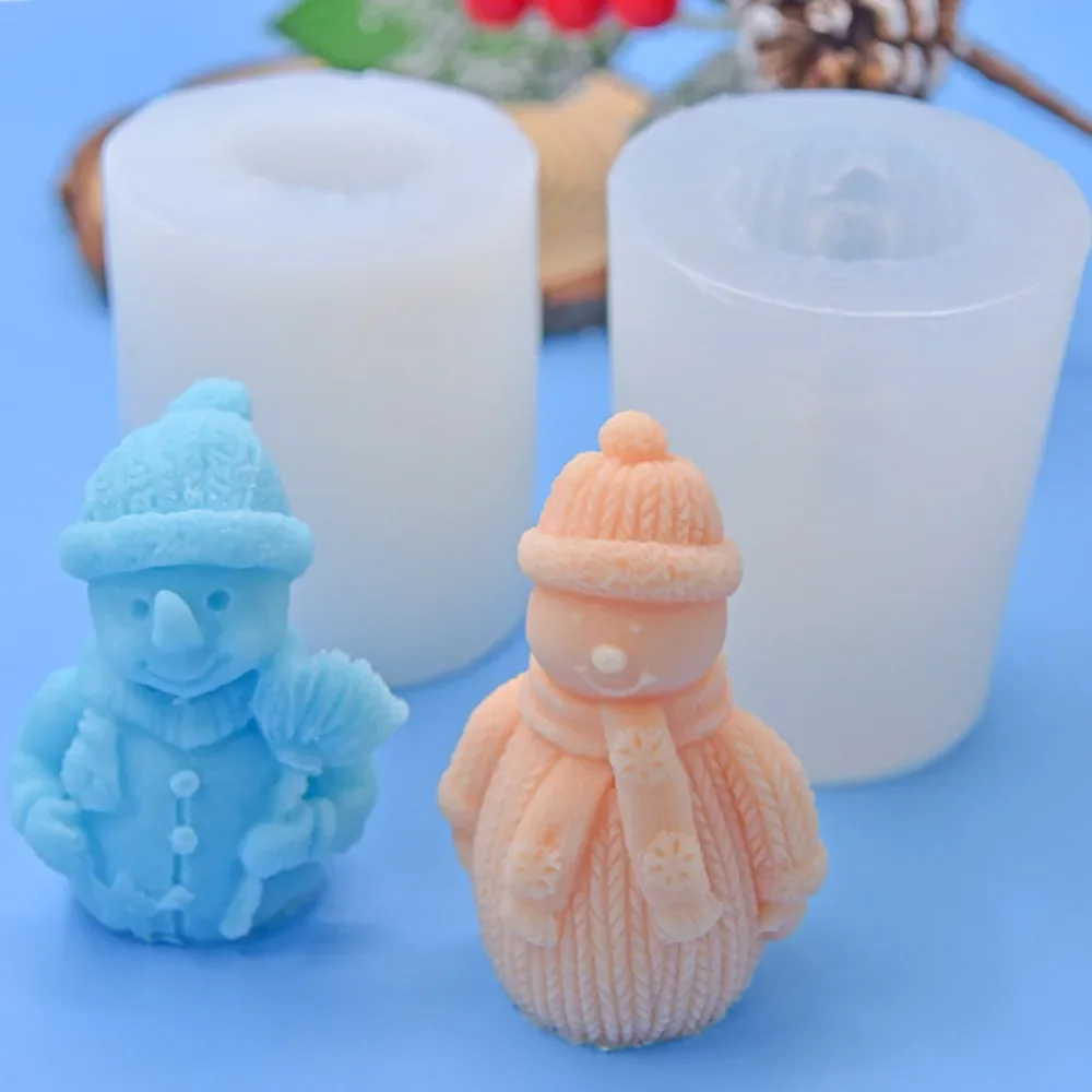 3D Scarf Snowman Candle Making Hat Broom Beanies Snowball Resin Silicone Mould Chocolate Cake Decor Christmas Plaster Doll Gift