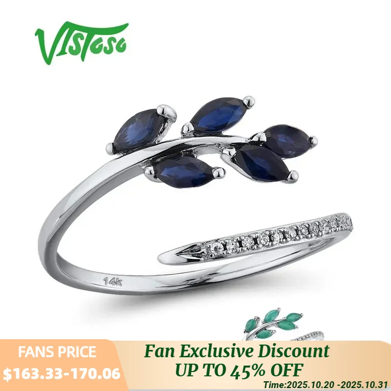 

VISTOSO 14 K кольца из белого золота для леди подлинный Блестящий Бриллиант Необычные синий сапфир/Изумрудное обручение юбилей шикарные ювелирные изделия